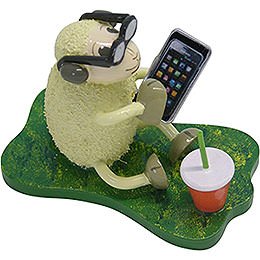 Sheep "Smarty", with Smartphone and Glasses  -  5,5cm / 2.2 inch