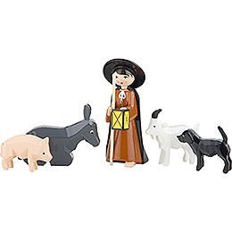 Shepherd with Animals, Set of Five, Colored  -  7cm / 2.8 inch