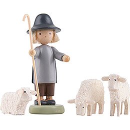 Shepherd with Three Sheep -  5cm / 2 inch