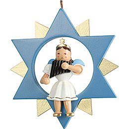 Short Skirt Angel with Pan Pipe in Star, Colored - 9 cm / 3.5 inch