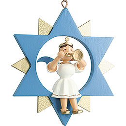 Short Skirt Angel with Trumpet in Star, Colored - 9 cm / 3.5 inch