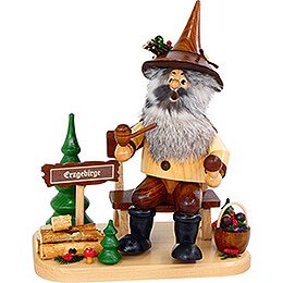 Smoker - Forest Gnome Mushroom Gatherer on Bench - 26 cm / 10.2 inch