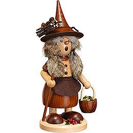 Smoker - Lady Gnome with Mushroom Bucket, Natural - 25 cm / 10 inch