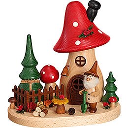 Smoker - Mushroom Hut with Gardener Gnome - 15,5 cm / 6.1 inch