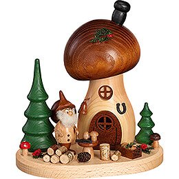 Smoker - Mushroom Hut with Mushroom Picker Gnome - 15 cm / 5.9 inch