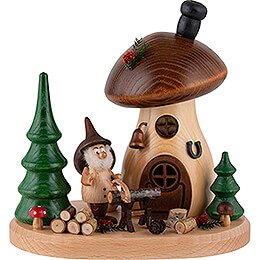 Smoker - Mushroom Hut with Sawhorse and Gnome - 15 cm / 5.9 inch