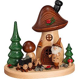 Smoker - Mushroom Hut with Treasure Collector Gnome - 15 cm / 5.9 inch