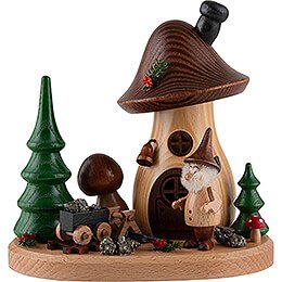 Smoker  -  Mushroom Hut with Treasure Collector Gnome  -  15cm / 5.9 inch