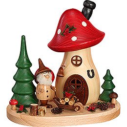 Smoker - Mushroom Hut with Wheelbarrow Gnome - 15 cm / 5.9 inch