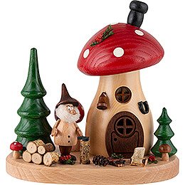 Smoker - Mushroom Hut with Wood Chipper Gnome - 15 cm / 5.9 inch