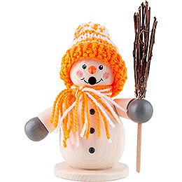 Smoker  -  Snowman with Broom Orange  -  15cm / 5.9 inch