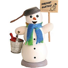 Smoker  -  Snowman with Sign 'caution Black Ice'  -  13cm / 5.1 inch