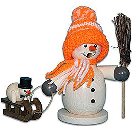 Smoker - Snowman with Sleigh and Child Orange - 15 cm / 5.9 inch