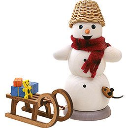 Smoker - Snowman with Sleigh and Mouse - 13 cm / 5.1 inch