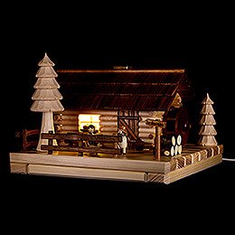 Smoking Lighted House - Old Mill with Figurines - 20 cm / 7.9 inch