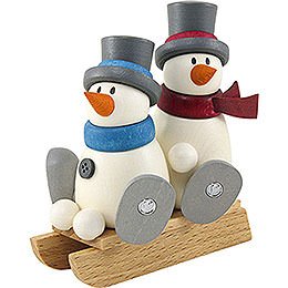 Snow Man Fritz and Otto with Sleigh - 9 cm / 3.5 inch
