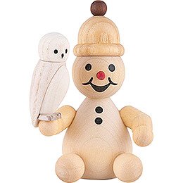 Snowman Junior with Snowy Owl sitting  -  7cm / 2.8 inch
