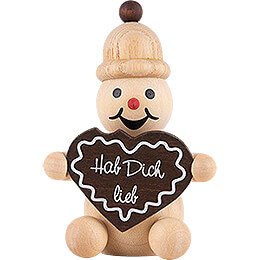 Snowman  -  Junior "with gingerbread heart" sitting  -  7cm / 2.8 inch