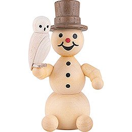 Snowman with Snowy Owl sitting  -  12cm / 4.7 inch