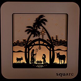 Standing Picture Square "Nativity"  -  white - brown  -  29cm / 11.4 inch