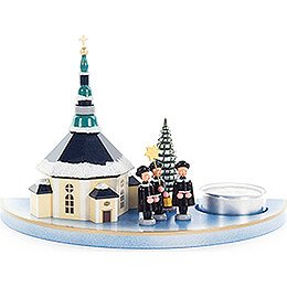 Tea Light Holder with Seiffen Church and Carolers - 11,5 cm / 4.5 inch