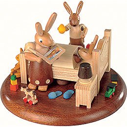 Theme Platform for Electr. Music Box  -  Bunny Bed with Good Night Stories  -  10cm / 4 inch
