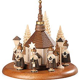 Theme Platform for Electr. Music Box - Carolers and Seiffen Church Natural - 13 cm / 5 inch