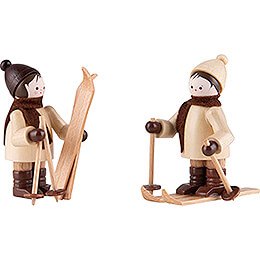 Thiel Figurine - Children with Ski - natural - Set of Two - 5,5 cm / 2.2 inch