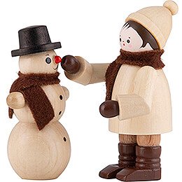 Thiel Figurine  -  Snowman Builder with Snowman  -  natural  -  Set of Two  -  6cm / 2.4 inch