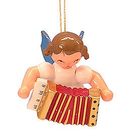 Tree Ornament - Angel with Accordion - Blue Wings - Floating - 5,5 cm / 2,1 inch
