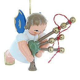 Tree Ornament  -  Angel with Bagpipe  -  Blue Wings  -  Floating  -  5,5cm / 2.2 inch