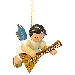 Tree Ornament - Angel with Balalaika - Blue Wings - Floating - 5,5 cm / 2,1 inch