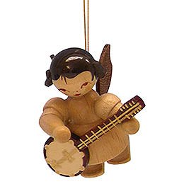 Tree Ornament - Angel with Banjo - Natural Colors - Floating - 5,5 cm / 2,1 inch