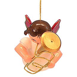 Tree Ornament - Angel with Baritone - Red Wings - Floating - 5,5 cm / 2,1 inch
