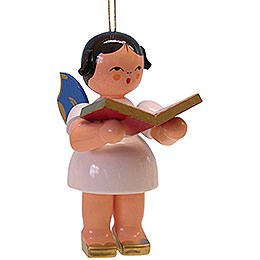 Tree Ornament  -  Angel with Book  -  Blue Wings  -  9,5cm / 3.7 inch