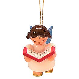 Tree Ornament - Angel with Book - Blue Wings - Floating - 5,5 cm / 2,1 inch