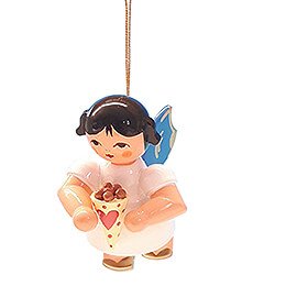 Tree Ornament - Angel with Candied Almonds - Blue Wings - Floating - 5,5 cm / 2.2 inch