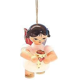 Tree Ornament - Angel with Candied Almonds - Red Wings - Floating - 5,5 cm / 2.2 inch