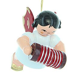 Tree Ornament - Angel with Concertina - Red Wings - Floating - 5,5 cm / 2.2 inch