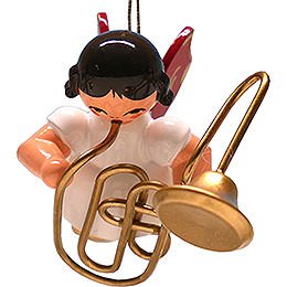 Tree Ornament  -  Angel with Contrabass Trombone  -  Red Wings  -  Floating  -  5,5cm / 2.2 inch