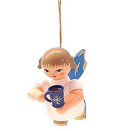 Tree Ornament - Angel with Cup of Mulled Wine - Blue Wings - Floating - 5,5 cm / 2.2 inch