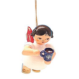Tree Ornament - Angel with Cup of Mulled Wine - Red Wings - Floating - 5,5 cm / 2.2 inch