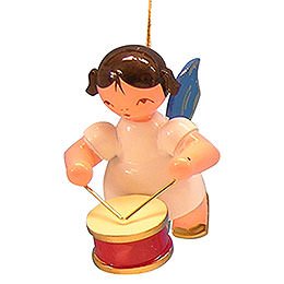 Tree Ornament - Angel with Drum - Blue Wings - Floating - 5,5 cm / 2,1 inch