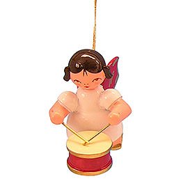 Tree Ornament  -  Angel with Drum  -  Red Wings  -  Floating  -  5,5cm / 2,1 inch
