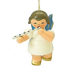 Tree Ornament  -  Angel with Flute  -  Blue Wings  -  Floating  -  5,5cm / 2,1 inch