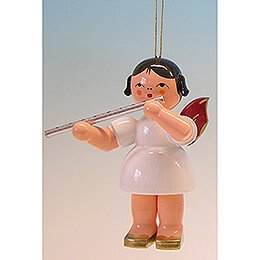 Tree Ornament  -  Angel with Flute  -  Red Wings  -  9,5cm / 3.7 inch
