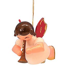 Tree Ornament  -  Angel with Flute  -  Red Wings  -  Floating  -  5,5cm / 2,1 inch