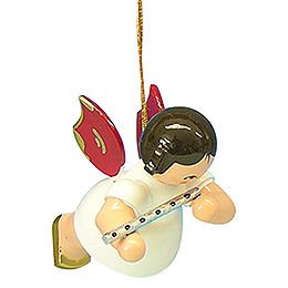 Tree Ornament - Angel with Flute - Red Wings - Floating - 5,5 cm / 2,1 inch