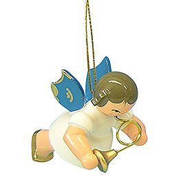 Tree Ornament  -  Angel with French Horn  -  Blue Wings  -  Floating  -  5,5cm / 2,1 inch
