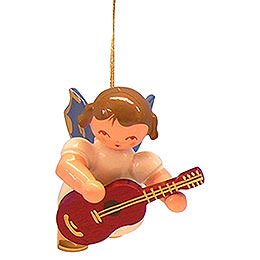 Tree Ornament  -  Angel with Guitar  -  Blue Wings  -  Floating  -  5,5cm / 2,1 inch